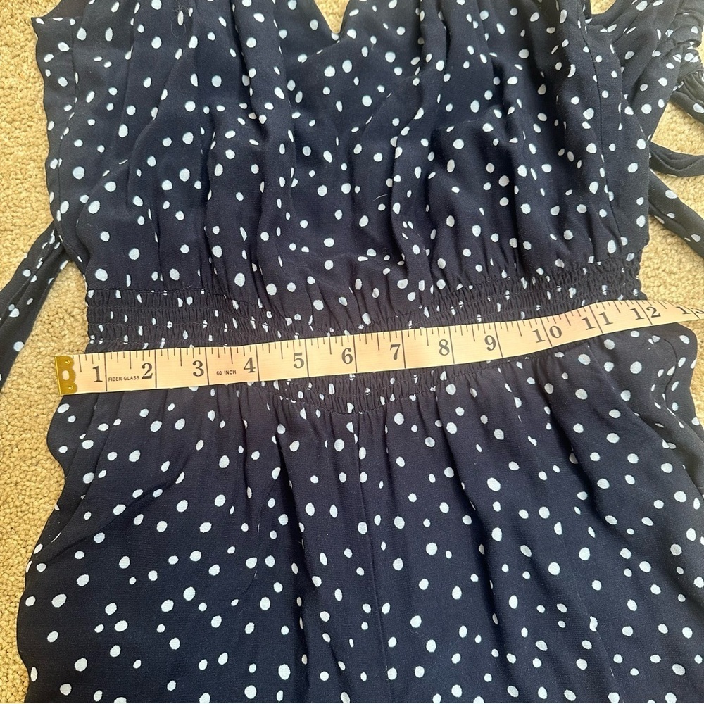 LOFT Size small Navy Blue Polka-dot Ankle Crop Wide Leg Jumpsuit with Pockets - Picture 5 of 8